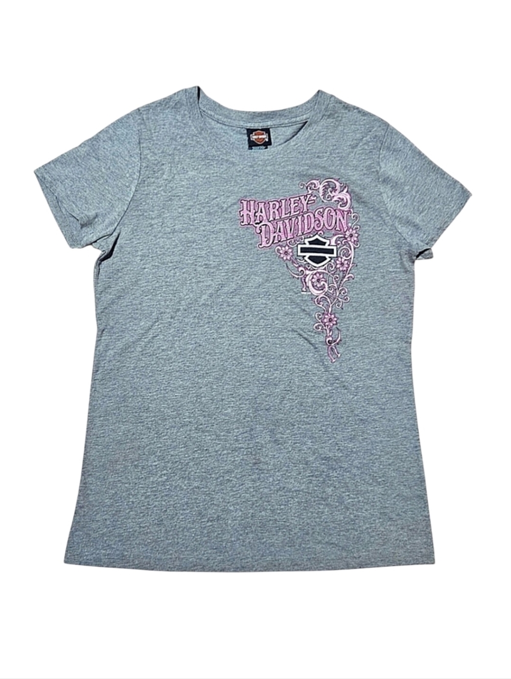 2025 Harley Davidson Pink Silver Glitter Graphic Short Sleeve Tee Size XS NWOT